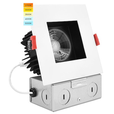 Luxrite 4 Inch Square LED Recessed Downlight 5 CCT Options 2700K-5000K 15W 1100LM Dimmable White/Black Trim LR24950 LR24968-1PK